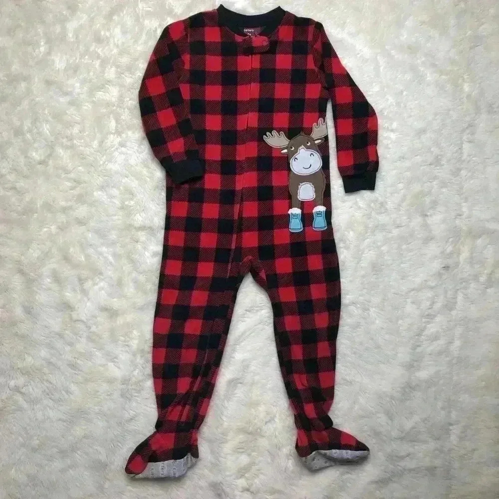 Carters Footed Onesie Red & Black Fleece Size 4T